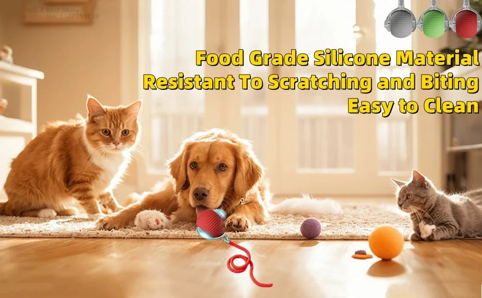 Conj. 3 Bolas interativa automática recarregável para gatos com cauda artificial, brinquedo inteligente sem fio com sensor de movimento para gatos de interior.
