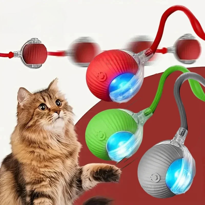 Conj. 3 Bolas interativa automática recarregável para gatos com cauda artificial, brinquedo inteligente sem fio com sensor de movimento para gatos de interior.