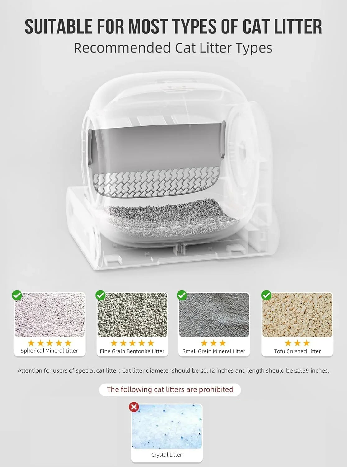 Caixa de areia inteligente automática Tonepie 65L, autolimpante e totalmente fechada.