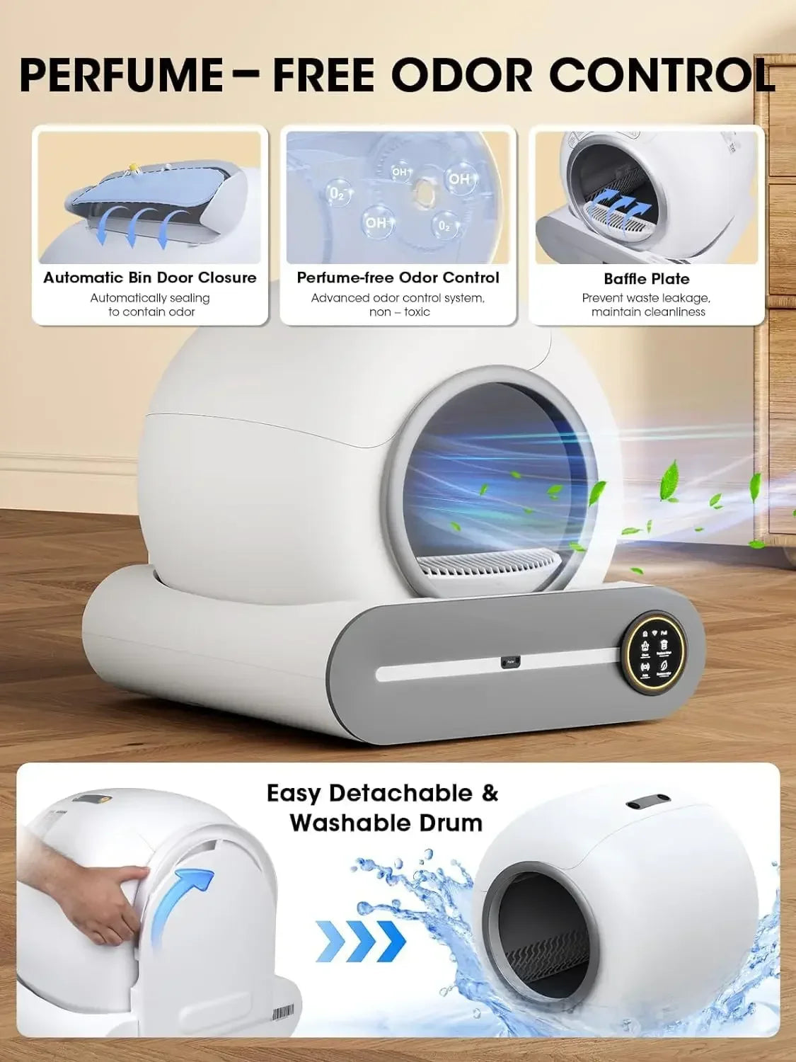 Caixa de areia inteligente automática Tonepie 65L, autolimpante e totalmente fechada.