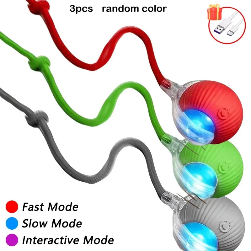 Conj. 3 Bolas interativa automática recarregável para gatos com cauda artificial, brinquedo inteligente sem fio com sensor de movimento para gatos de interior.