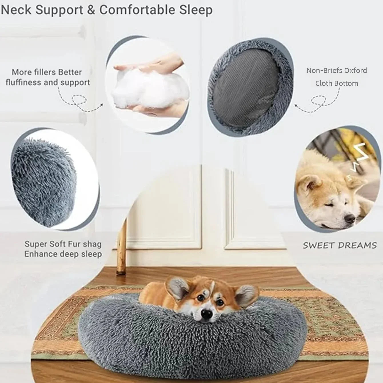 Cama Redonda Super Macia para Cães e Gatos - 6 Tamanhos