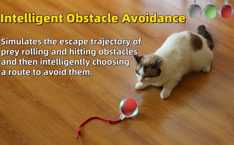 Conj. 3 Bolas interativa automática recarregável para gatos com cauda artificial, brinquedo inteligente sem fio com sensor de movimento para gatos de interior.