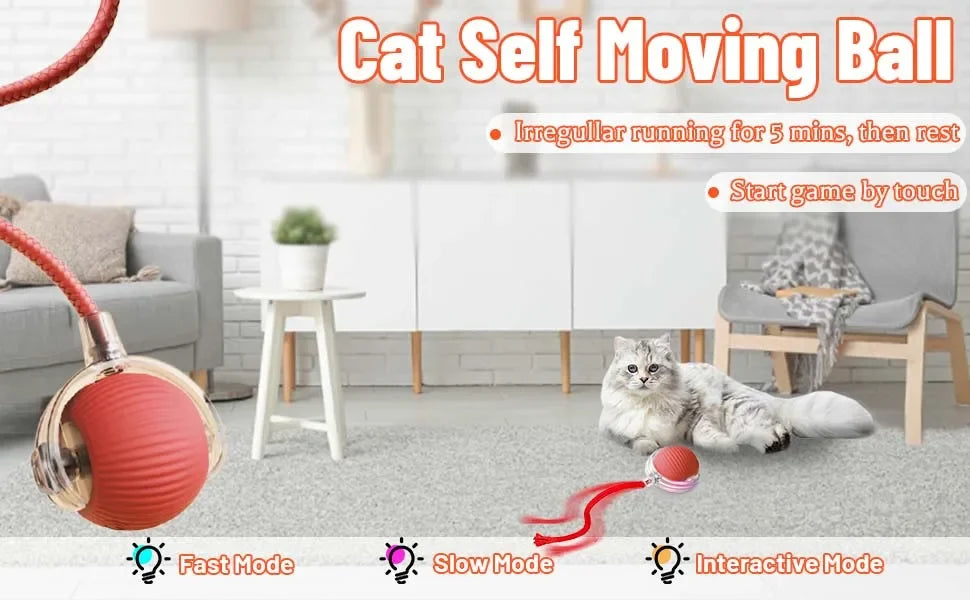 Bola interativa para cães e gatos, bola rolante automática com cauda falsa, recarregável, brinquedo elétrico inteligente para treinamento de animais de estimação, imita um rato.