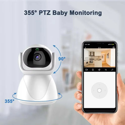 Câmera de monitoramento de bebês 1080P para ambientes internos, mini câmera PTZ para animais de estimação, detecção de movimento, Wi-Fi, Bluetooth.