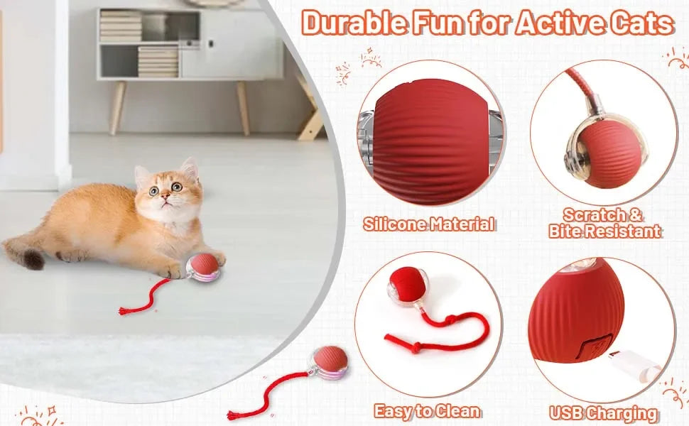 Bola interativa para cães e gatos, bola rolante automática com cauda falsa, recarregável, brinquedo elétrico inteligente para treinamento de animais de estimação, imita um rato.