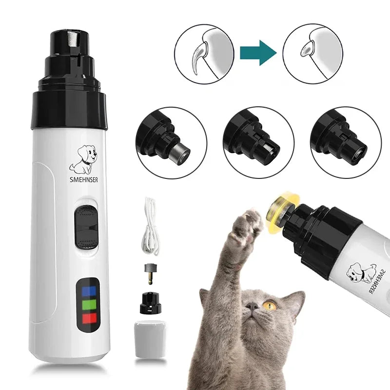 Aparador de unhas elétrico para cães e gatos, ferramenta profissional para cuidados com animais de estimação, com cabeça de substituição de broca de diamante.