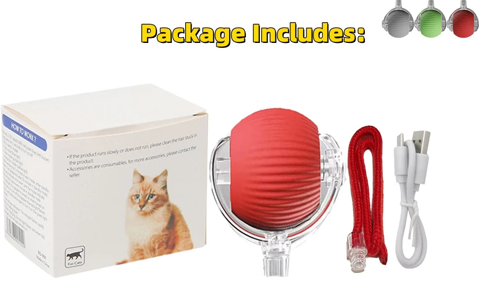 Conj. 3 Bolas interativa automática recarregável para gatos com cauda artificial, brinquedo inteligente sem fio com sensor de movimento para gatos de interior.