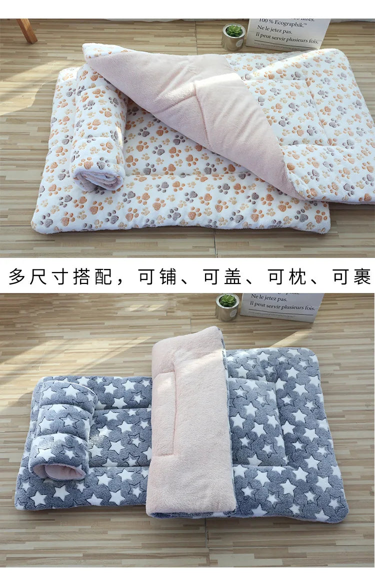 Tapete de pelúcia dupla face para animais de estimação, cama curta e macia para gatos e cães de pequeno porte, almofada fofa e aconchegante