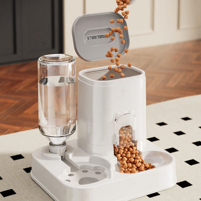 Alimentador automático integrado e dispensador de água para animais de estimação, adequado para cães e gatos.