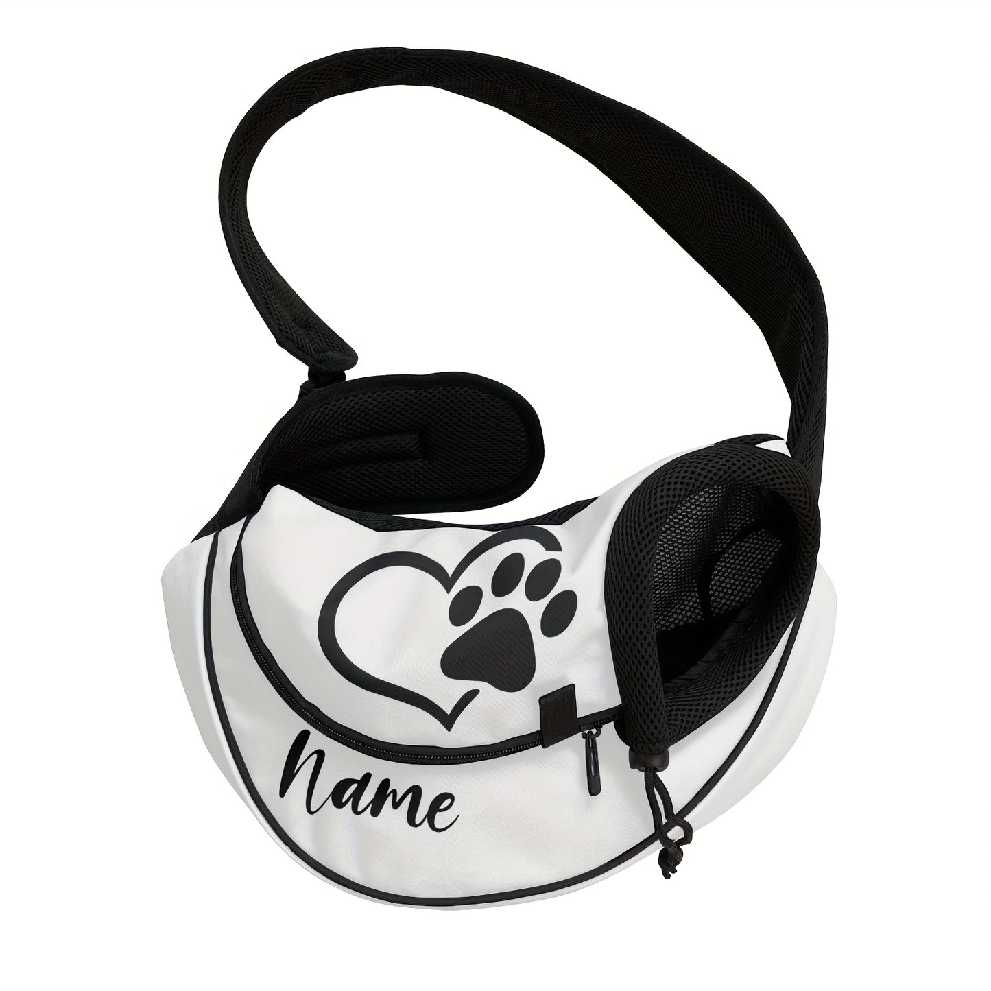 Bolsa Portátil para Pets com Nome/Texto Personalizado - Transportadora de Cães e Gatos Hands-Free com Costas em Malha Respirável, Alça Ajustável