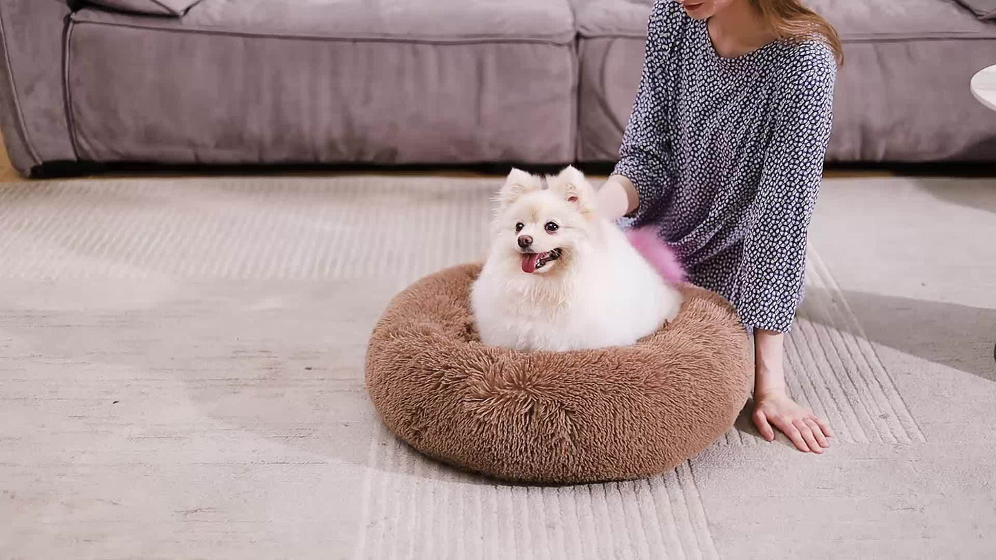 Cama de pelúcia macia Donut Cuddler de pele sintética para cães e gatos