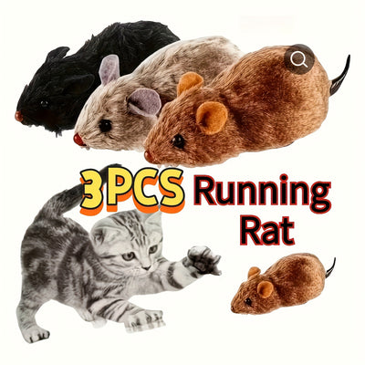 3 Peças de brinquedos interativos de rato de corda duráveis