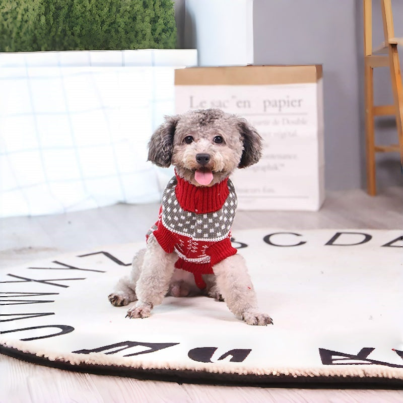 Suéter natalino de tricô quentinho e aconchegante para cães e gatos de pequeno e médio porte com renas e flocos de neve, lavável à mão,.