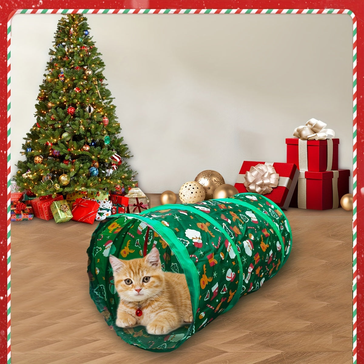 Túnel Natal dobrável para gatos - Esconderijo interativo para gatos, cães e coelhos