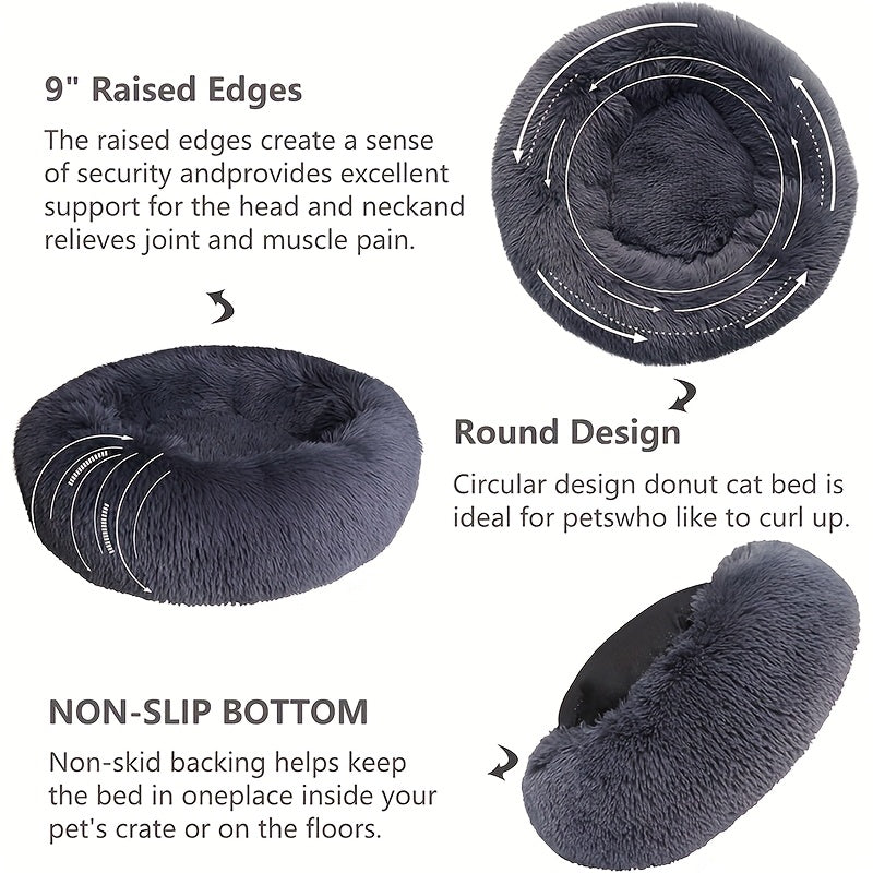 Cama de pelúcia macia Donut Cuddler de pele sintética para cães e gatos