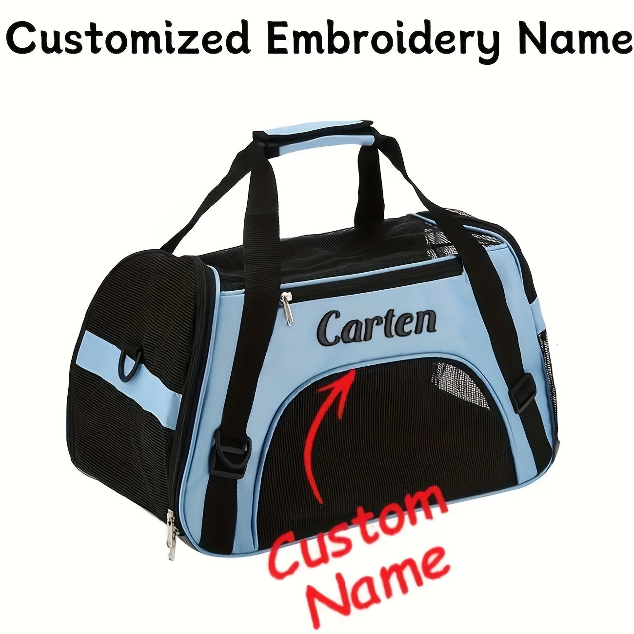 Mochila para transporte de cães e gatos bordada personalizada - Bolsa de viagem  com malha de ventilação, design dobrável e transversal e poliéster durável.