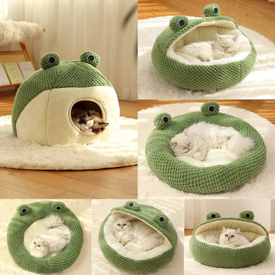 Ninho de peluche quente para cães e gatos, série Little Frog, outono e inverno, casa para animais de estimação, pacote completo, ninho para cães e gatos pequenos até 5 kg