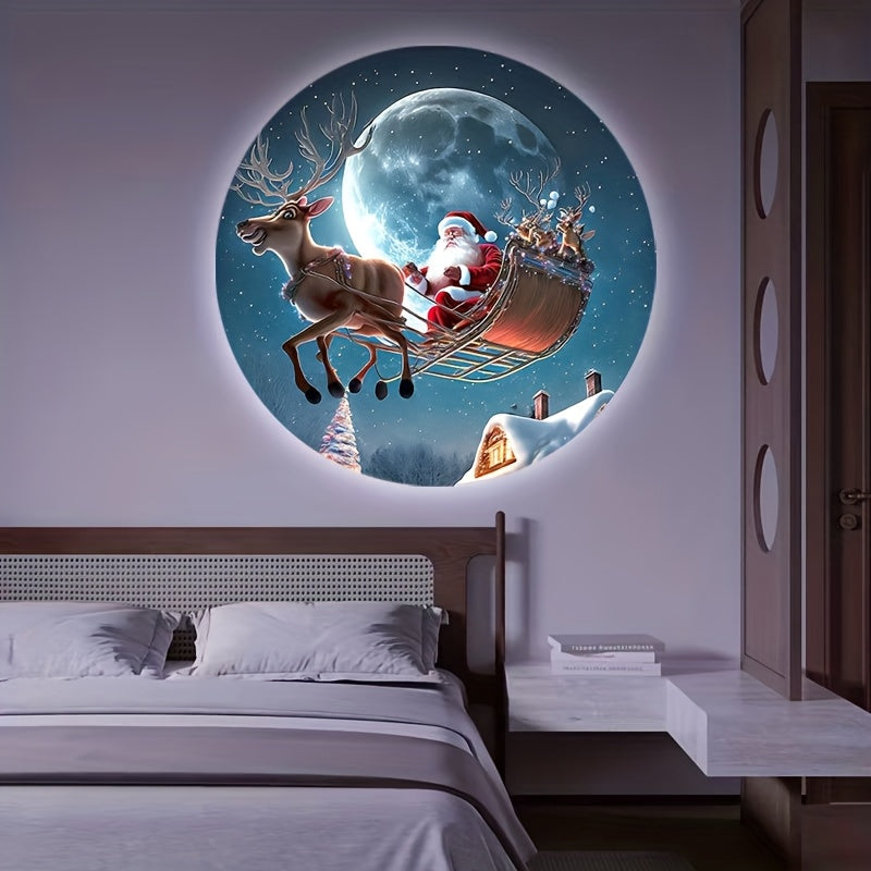 Projetor de luz USB com elementos natalícios, estampa de boneco de neve, trenó do Papai Noel e renas, luz projetora direcional giratória 360°