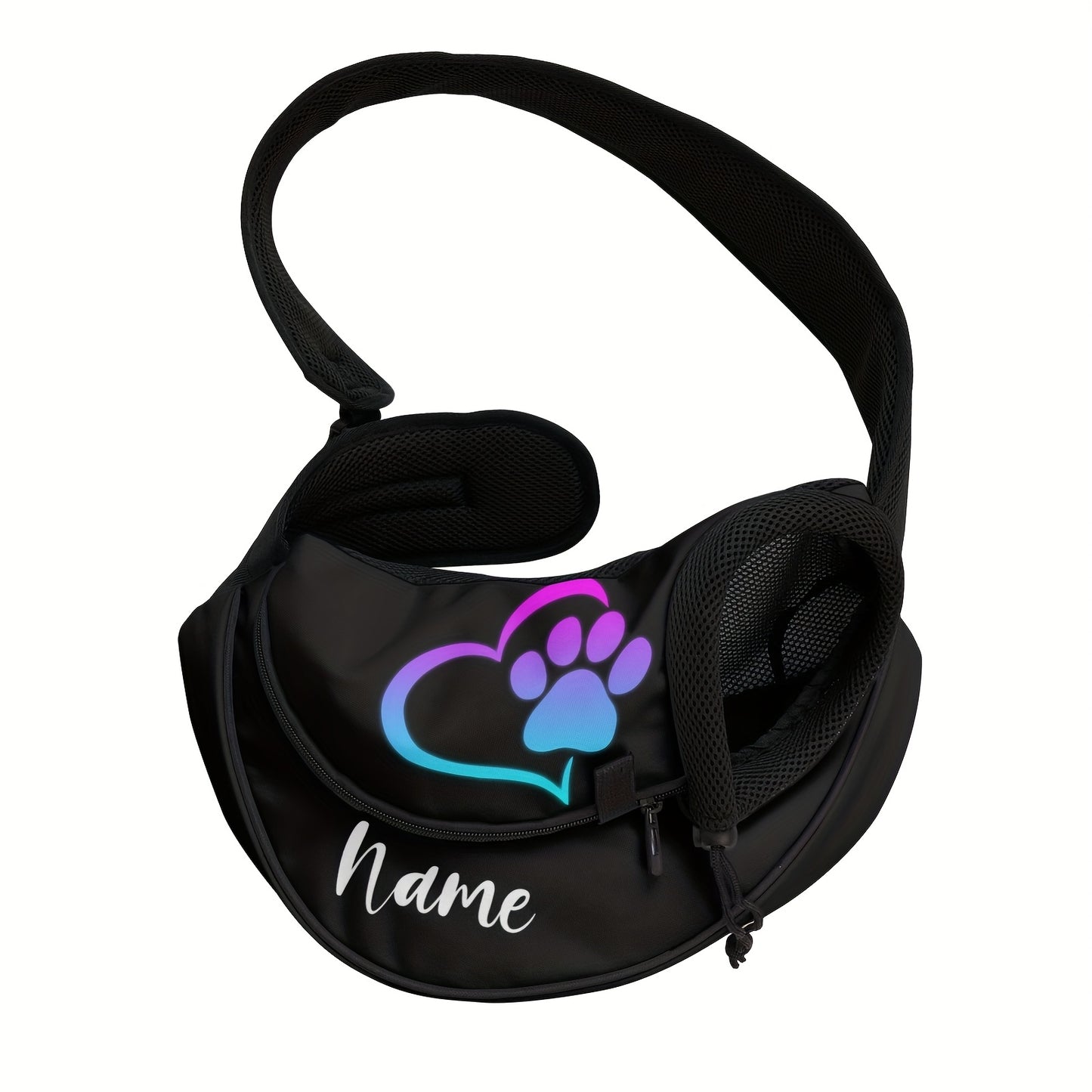 Bolsa Portátil para Pets com Nome/Texto Personalizado - Transportadora de Cães e Gatos Hands-Free com Costas em Malha Respirável, Alça Ajustável
