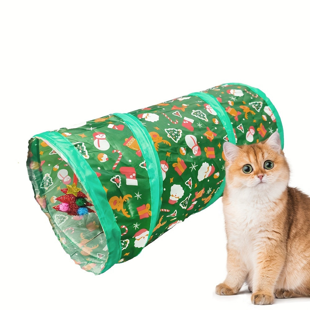 Túnel Natal dobrável para gatos - Esconderijo interativo para gatos, cães e coelhos